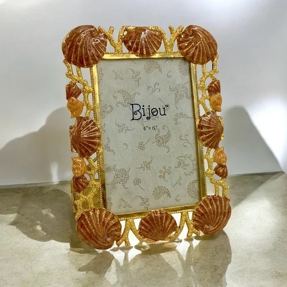Bijou Enameled Seashell And Coral Picture Frame, 4 X 6 Elegant Beach Photo Frame - Picture 6 of 9